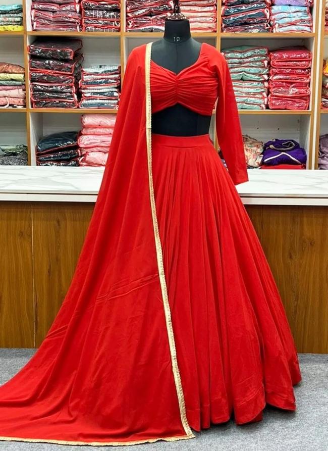 Georgette Red Traditional Wear Lace Work Readymade Lehenga Choli